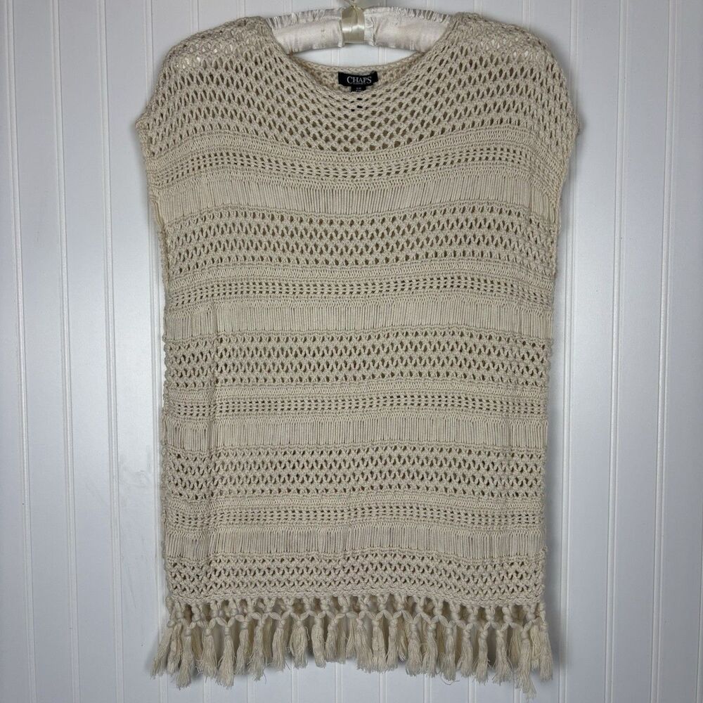 Womens Open Crochet Bohemian Cotton Top Size S Ivory Hippie Festival Gypsy Rodeo - Picture 8 of 12